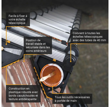 Vue détaillée d''une échelle télescopique avec des accessoires tels que de la peinture et un pinceau