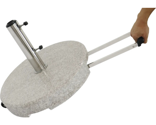 Support de parasol gris avec poignée et roulettes