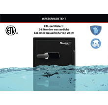 Master Lock Tresor, ETL-zertifiziert, 24 Stunden wasserdicht bei einer Wasserhöhe von 20 Zentimeter.