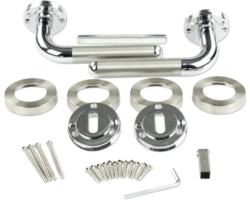 Jeu de ferrures de porte avec rosaces, poignées de porte et matériel de fixation