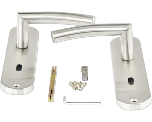 Türbeschlag-Set mit zwei Türgriffen, Befestigungsmaterial und Werkzeug