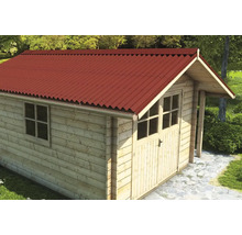 Holzgartenhaus mit rotem Dach