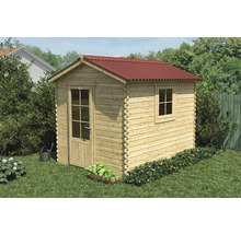 Holzgartenhaus mit Tür und Fenster im Garten