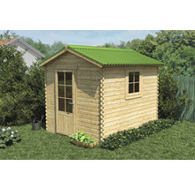 Holzgartenhaus mit Tür und Fenster im Garten