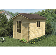 Gartenhaus aus Holz mit Fenster und Tür im Garten