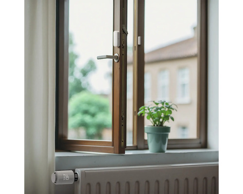 Scène avec fenêtre, thermostat de radiateur et contact de fenêtre pour la gestion de la maison intelligente