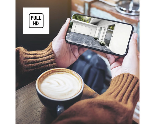 Smartphone zeigt ein Garagentor im Full-HD-Format