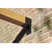 Support de poutre en bois sur un mur de briques avec une poutre en bois