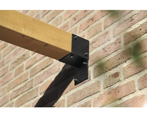 Support de poutre en bois sur un mur de briques avec une poutre en bois