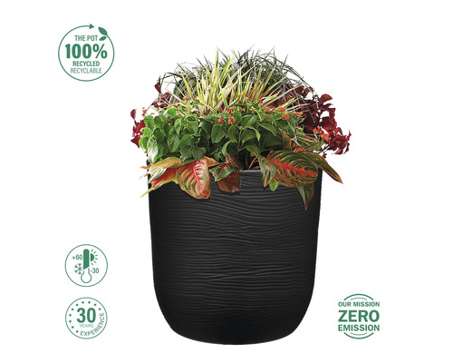 Schwarzer Pflanztopf mit Bepflanzung