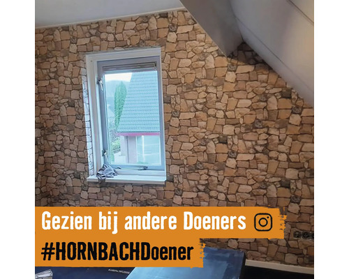 Pièce avec papier peint à motif de pierre et fenêtre