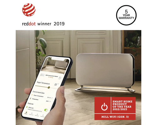 Radiateur à convection Mill WiFi de 3e génération avec garantie de 5 ans, lauréat du Red Dot 2019 et produit Smart Home de l''année 2022/2023, commande via l''application