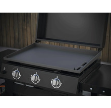 Plaque de cuisson avec trois brûleurs et couvercle ouvert