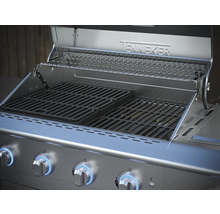 Gril à gaz ouvert avec grille et support de maintien au chaud