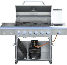 Tenkeker Gasgrill mit offener Haube und Gasflasche