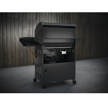 Gril à gaz noir avec tablettes latérales et roulettes