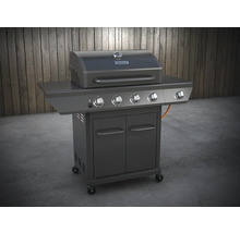 Grill à gaz avec quatre brûleurs, surface de rangement et meuble bas