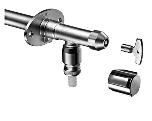 Robinet d''équerre avec rosace, clé et capuchon