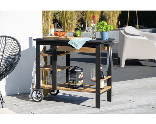Chariot de service avec surfaces de rangement et roues pour l''extérieur