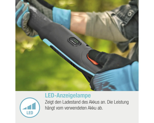 Akku Heckenschere mit LED Anzeige des Akkuladestands
