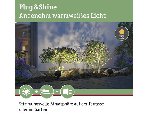 Jardin éclairé avec système Plug and Shine et lumière blanche chaude