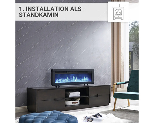 Installation eines Elektrokamins als Standkamin im Wohnzimmer