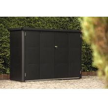 Schwarzer Geräteschuppen aus Metall für den Garten
