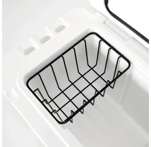Vue intérieure d''une glacière avec un panier en fil de fer noir.