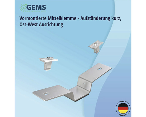 Vormontierte Mittelklemme mit kurzer Aufständerung für Ost-West Ausrichtung