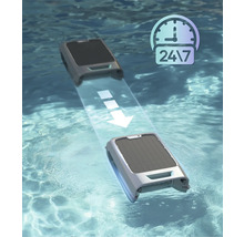 Robot de nettoyage de piscine dans l''eau avec le symbole 24h/24 et 7j/7