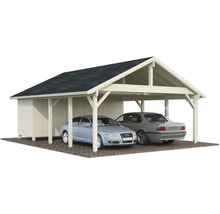 Doppelcarport aus Holz mit zwei Autos