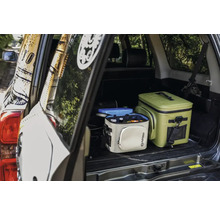 Zwei Kühlboxen im Kofferraum eines Autos.