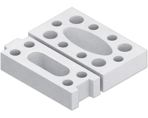 Deux blocs de béton cellulaire avec trous et évidements