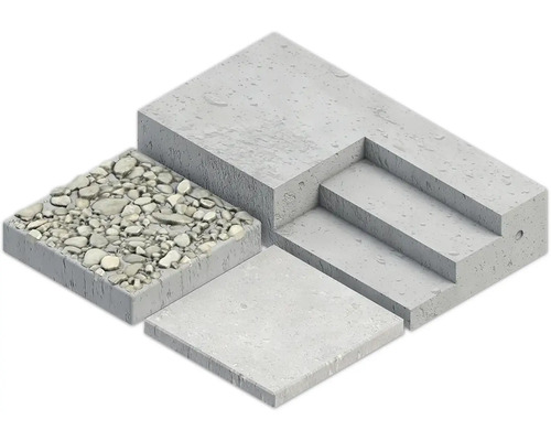 Illustration von Trittstufen, Pflastersteinen und Betonplatten.