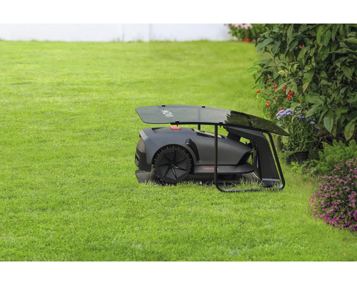 Rasenmähroboter auf einer Rasenfläche