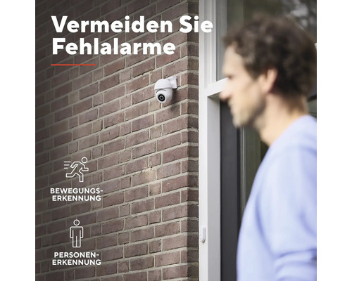 Überwachungskamera zur Vermeidung von Fehlalarmen mit Bewegungs- und Personenerkennung.