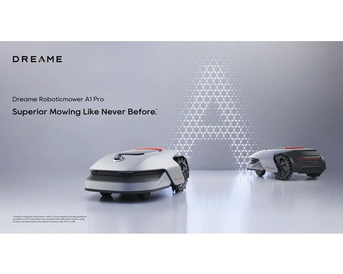 Zwei Dreame Robotermäher A1 Pro auf glatter Oberfläche