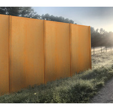 Hohe Sichtschutzwand aus Metall im Aussenbereich