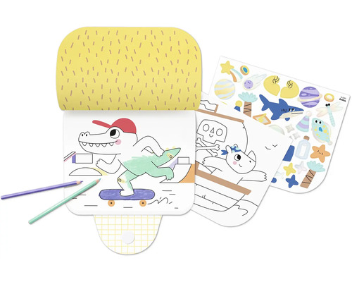 Livre de coloriage avec motif crocodile, autocollants et crayons de couleur