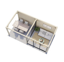 Vue de dessus d''un pavillon de jardin avec coin repas et coin salon