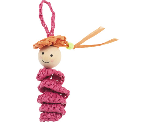 Jouet à suspendre pour animaux de compagnie en forme de poupée en bois et en raphia