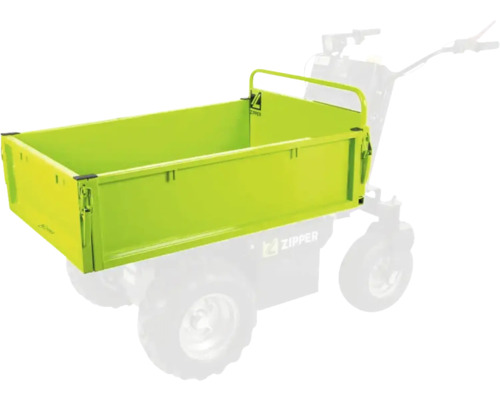 Zipper Logo auf einem Transportbehälter für eine Motorschubkarre