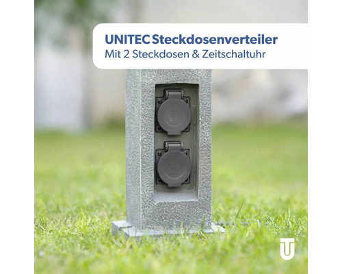 Unitec Steckdosenverteiler mit zwei Steckdosen und Zeitschaltuhr im Aussenbereich