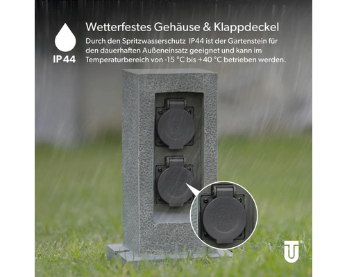 Gartensteckdose mit zwei wetterfesten Klappdeckeln
