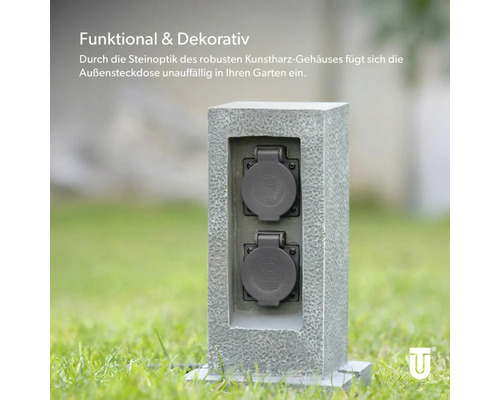 Gartensteckdose in Steinoptik mit zwei Steckplätzen
