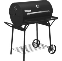 Barbecue au charbon de bois noir avec étagères et roulettes