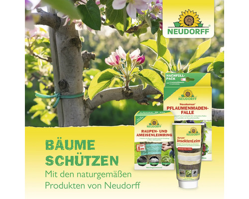 Neudorff Produkte zum Schutz von Bäumen vor Schädlingen wie Raupen und Ameisen.
