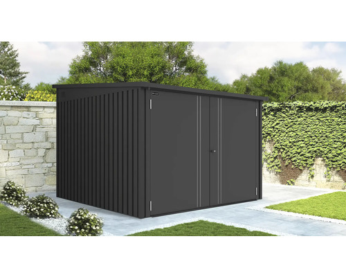 Garage à vélos floraworld Premium y compris rails de guidage, porte-outils, 4 crochets d'appareils 217 x 229 x 166 cm noir Abri de jardin en métal avec double porte dans le jardin