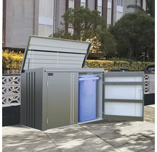 Box à poubelles avec couvercle et porte ouverts, pour ranger les poubelles à l''extérieur