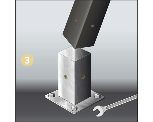 Illustration d''un manuel d''assemblage avec une clé et un poteau métallique